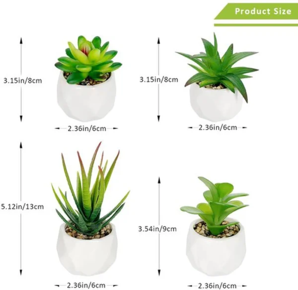 Unyqoos ® Set van 4 Decoratieve Mini Kunstplanten in Keramische Potten voor Diverse Interieurstijlen