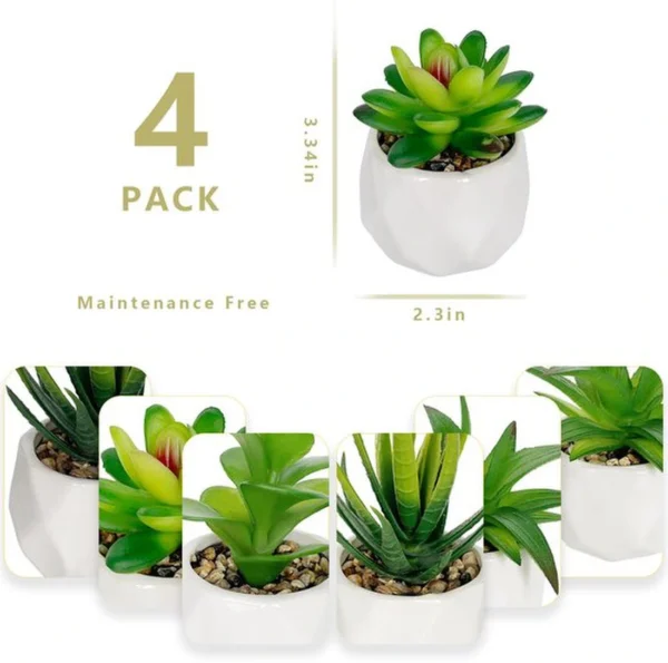 Unyqoos ® Set van 4 Decoratieve Mini Kunstplanten in Keramische Potten voor Diverse Interieurstijlen