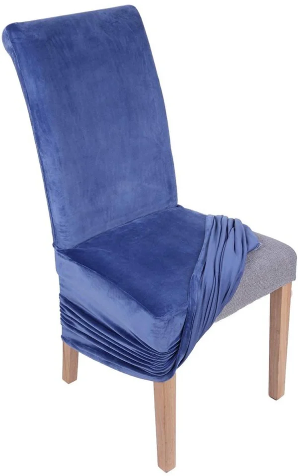 Unyqoos ® Luxueuze Fluwelen Stoelhoezen met Stretch Voor Eetkamerstoelen - Wasbaar en Herbruikbaar, Set Van 2, Marineblauw