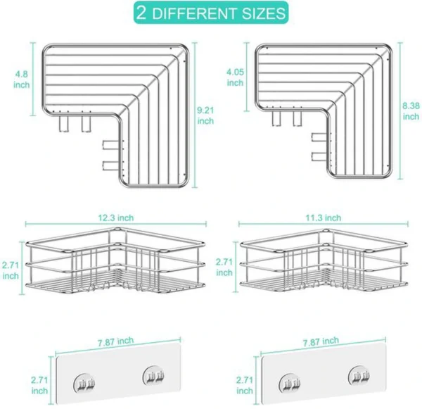 Unyqoos® Roestvrij Stalen Zelfklevende Hoekplankenset voor Badkamer en Keukenopslag, Zonder Boren, 2 Stuks