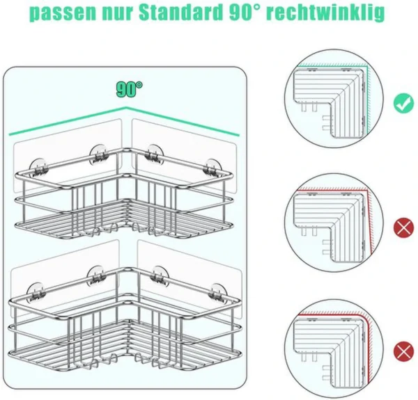 Unyqoos® Roestvrij Stalen Zelfklevende Hoekplankenset voor Badkamer en Keukenopslag, Zonder Boren, 2 Stuks
