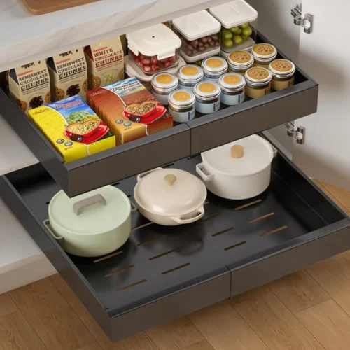 Unyqoos ® Verstelbare Uittrekbare Keuken- en Kastlade voor Optimaal Gebruiksgemak, Zwart 32 - 52 cm