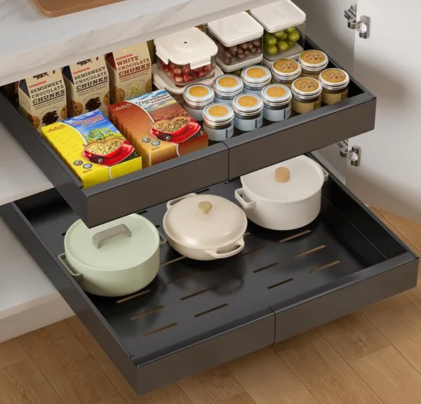 Unyqoos ® Verstelbare Uittrekbare Keuken- en Kastlade voor Optimaal Gebruiksgemak, Zwart 32 - 52 cm