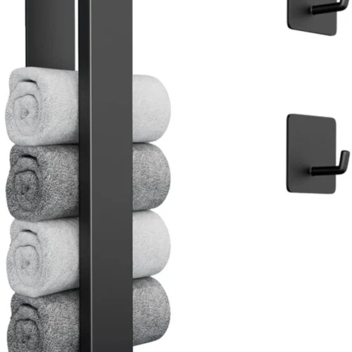 Unyqoos ® Stijlvolle Zelfklevende Handdoekhouder Met Dubbele Haken Voor Badkamer En Keuken, 40 cm, Mat Zwart