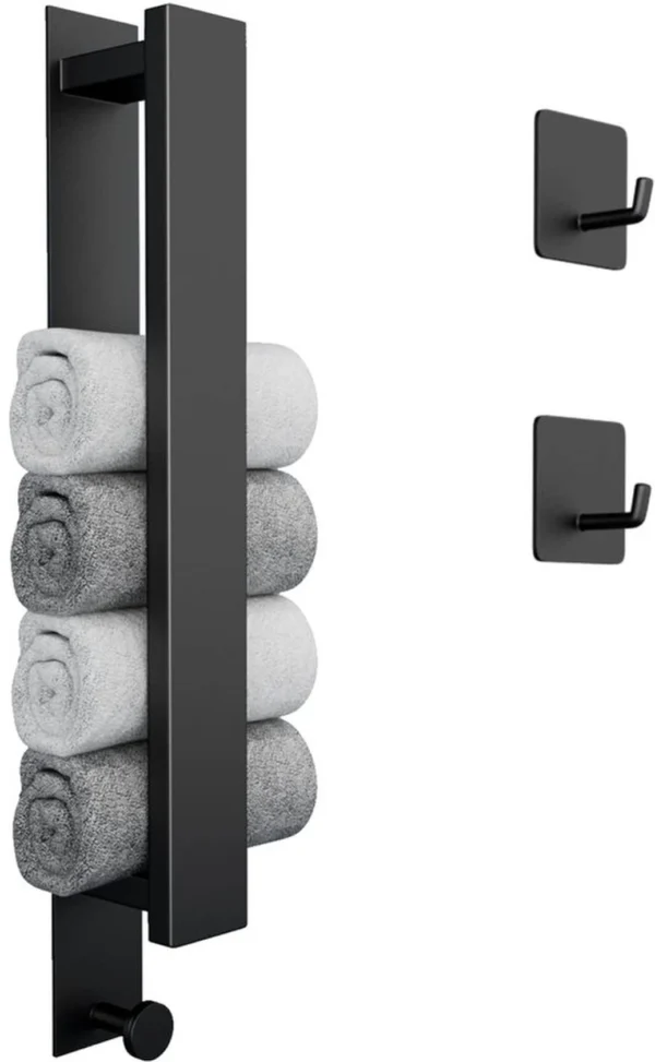 Unyqoos ® Stijlvolle Zelfklevende Handdoekhouder Met Dubbele Haken Voor Badkamer En Keuken, 40 cm, Mat Zwart