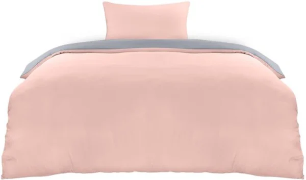 Unyqoos® Zacht en Onderhoudsvriendelijk Microvezel Beddengoedset met Ritssluiting - 135x200 cm + Kussensloop 50x75 cm in Grijs/Roze