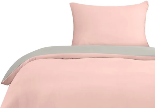 Unyqoos® Zacht en Onderhoudsvriendelijk Microvezel Beddengoedset met Ritssluiting - 135x200 cm + Kussensloop 50x75 cm in Grijs/Roze