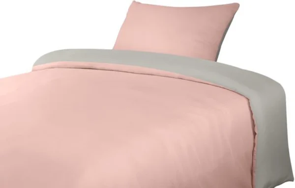 Unyqoos® Zacht en Onderhoudsvriendelijk Microvezel Beddengoedset met Ritssluiting - 135x200 cm + Kussensloop 50x75 cm in Grijs/Roze