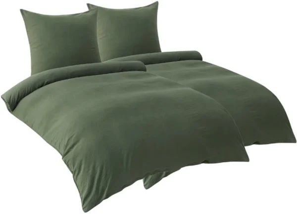 Unyqoos® Buitengewoon Comfortabele 4-Delige Beddengoedset in Olijfgroen met Ritssluiting en Kussenslopen