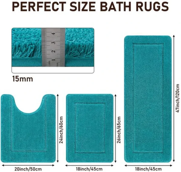 Unyqoos® Complete Luxe 3-Delige Badkamermat Set voor Comfort en Veiligheid in Turquoise