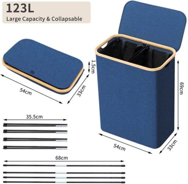 Unyqoos ® Opvouwbare Wasverzamelaar met Dubbele Compartimenten en Deksel voor Efficiënt Wasbeheer