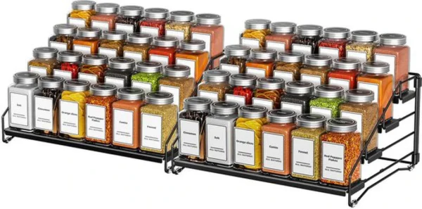Unyqoos ® Verstelbaar Kruidenrek voor Keuken met Vier Niveaus en Uitbreidbare Diepte, Set van Twee