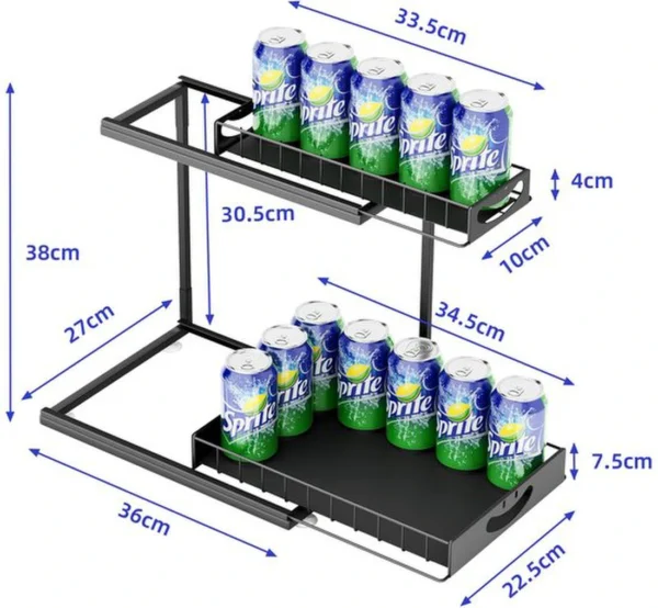 Unyqoos ® Stijlvolle Twee-Lagen Wastafel Organizer met Uittrekbare Lade en Zuignap in Zwart Metaal