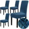 Unyqoos ® Set van Vier Luxe Fluwelen Stoelhoezen voor Diverse Gelegenheden in Koningsblauw