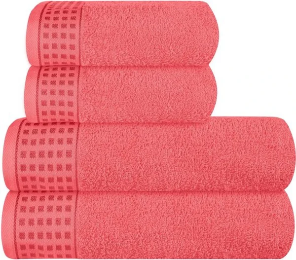 Unyqoos ® Zeer Zachte Luxe Handdoekenset van 100% Katoen met Vierdelige Set in Koraaloranje