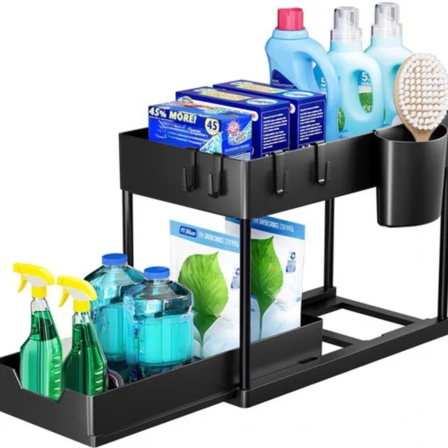 P-87213230246350-20260406101125.webp Unyqoos ® Multifunctioneel Keuken- en Badkamerrek met Uittrekbare Lade en Haken voor Onderkastopslag