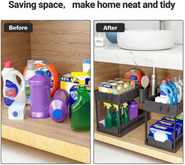 Unyqoos ® Multifunctioneel Keuken- en Badkamerrek met Uittrekbare Lade en Haken voor Onderkastopslag