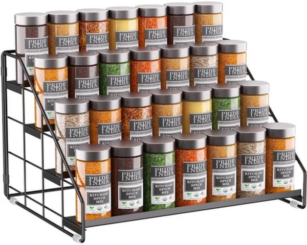 Unyqoos ® Verstelbaar Kruidenrek met Vier Lagen voor Keuken en Voorraadkast Organisatie in Modern Zwart Ontwerp