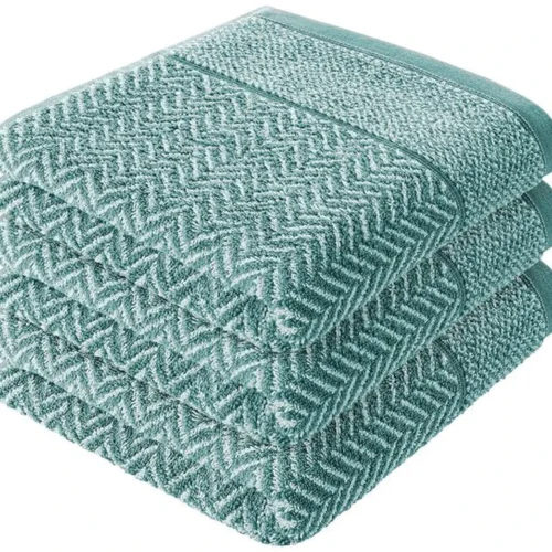 Unyqoos ® Luxueuze Handdoekenset van 100% Katoen met Elegant Patroon in Oceaangroen en Wit, Set van 3