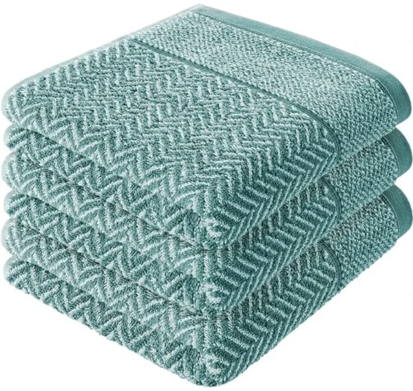 P-87213230260660-20260405182832.webp Unyqoos ® Luxueuze Handdoekenset van 100% Katoen met Elegant Patroon in Oceaangroen en Wit, Set van 3
