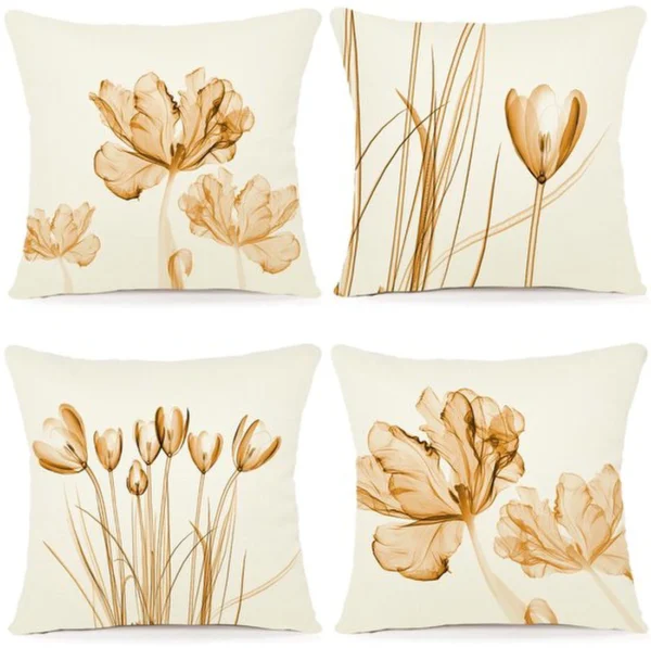 Unyqoos ® Set van 4 Elegante Bloemen Kussenhoezen voor Binnen en Buiten, 40 x 40 cm, Linnen Design