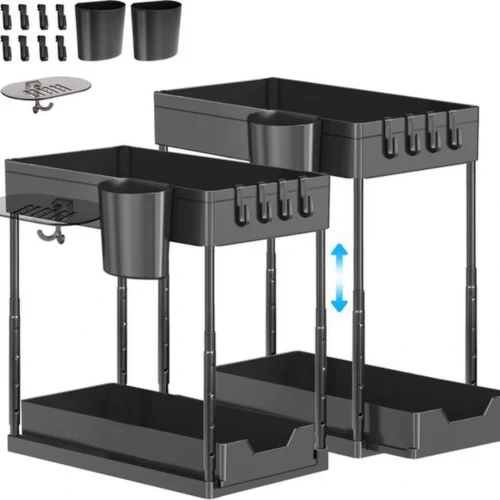 P-87213230263940-20260406101252.webp Unyqoos ® Veelzijdige en Verstelbare Onderkast Organizer voor Keuken en Badkamer, Inclusief Accessoires