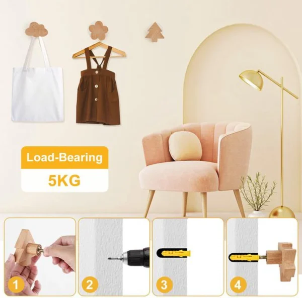 Unyqoos® Kinderkapstok Haken – Set van 8 – Cartoon Design – Zelfklevend & Spijkerbaar – Massief Hout – Wandhaken voor Kleding, Accessoires & Decor – Kindvriendelijk & Decoratief