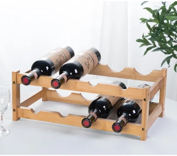 Unyqoos ® Flessenrek voor Stijlvolle Wijnopslag met Natuurlijke Materialen voor Keuken of Bar, Twee Etages voor Acht Flessen