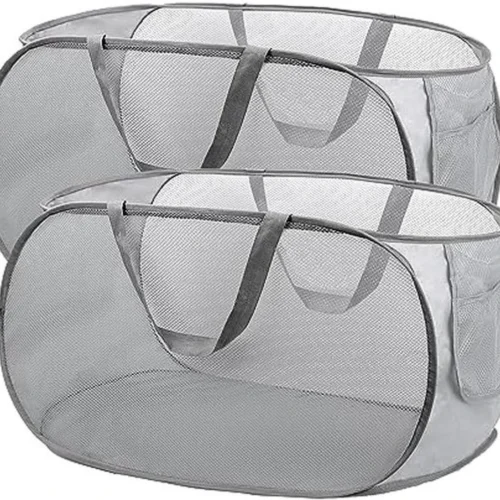Unyqoos® Handige Opvouwbare Wasmand Set van 2 met Ademende Mesh en Zijvakken voor Reizen en Thuisgebruik