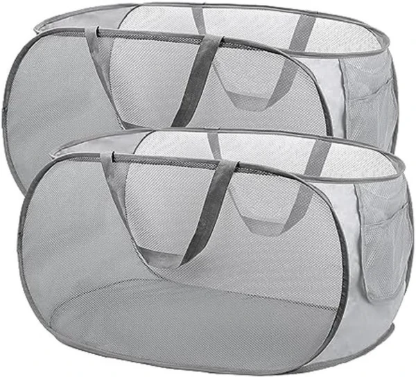Unyqoos® Handige Opvouwbare Wasmand Set van 2 met Ademende Mesh en Zijvakken voor Reizen en Thuisgebruik