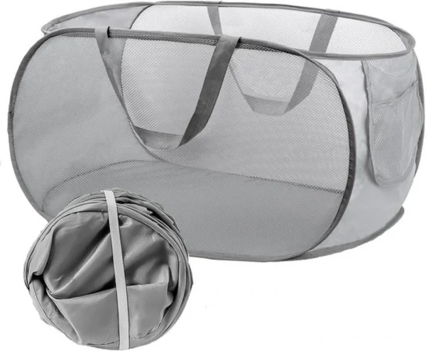 Unyqoos® Handige Opvouwbare Wasmand Set van 2 met Ademende Mesh en Zijvakken voor Reizen en Thuisgebruik