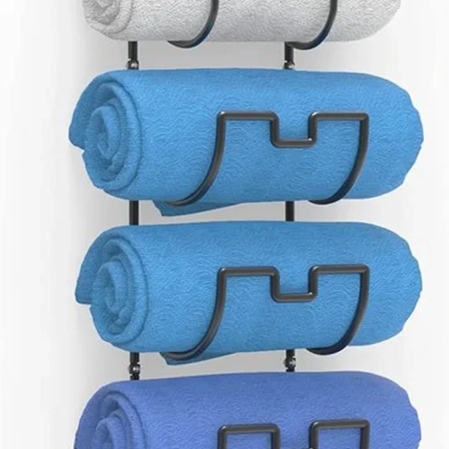 Unyqoos ® Ruimtebesparende Handdoekhouder voor Wandmontage met 6 Praktische Opbergniveaus in Modern Zwart Design