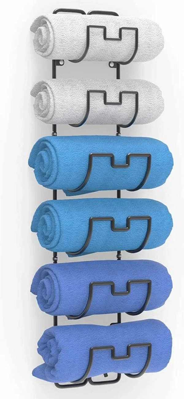 Unyqoos ® Ruimtebesparende Handdoekhouder voor Wandmontage met 6 Praktische Opbergniveaus in Modern Zwart Design