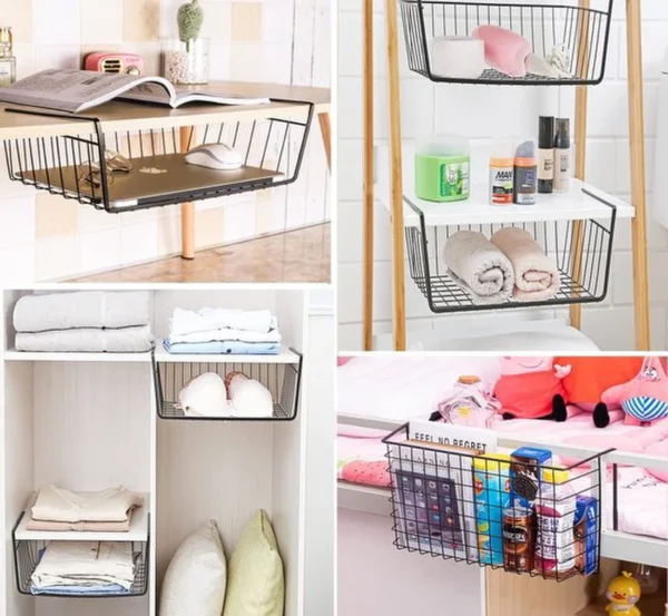 Unyqoos ® Zwarte Metalen Opbergmanden Set van 2 voor Keuken, Badkamer en Kantoororganisatie