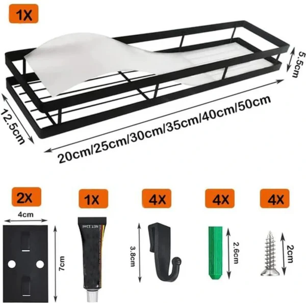 Unyqoos ® Kruidenrek Wandplank Zonder Boren Voor Keuken, Badkamer En Balkon, Mat Zwart, 20 cm