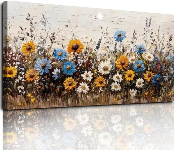 Unyqoos® Verfijnde Canvas Wanddecoratie met Bloemenzee voor Diverse Interieuren - 50 x 100 cm