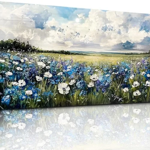 Unyqoos® Verbluffende Grote Canvas Wanddecoratie met Blauwe Bloemenzee voor Elke Kamer
