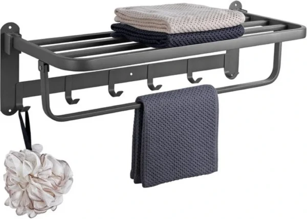 Unyqoos ® Inklapbare Roestvrijstalen Handdoekhouder met Twee Planken en Haken voor Badkamer en Keuken