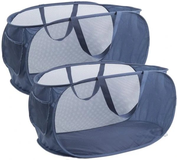 Unyqoos® Opvouwbare en Ruime Pop-up Wasmand Set voor Reizen en Dagelijks Gebruik, 2 Stuks, Marineblauw