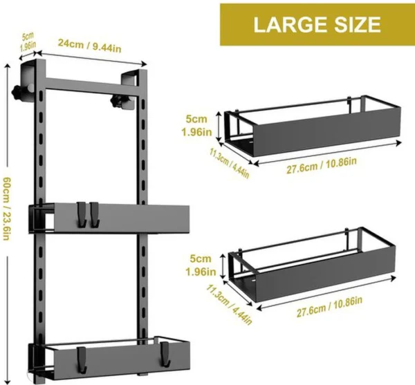 Unyqoos ® Verstelbaar Hangend Doucheplankje met Haken voor Frameloze Deuren - Zonder Boren, Set van 2, Zwart