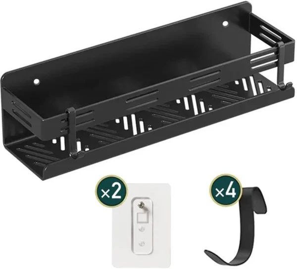 Unyqoos® Kruidenrek Organisator voor Aan de Muur met Afneembare Haken, Zonder Boren, 40 cm, Zwart