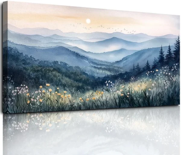 Unyqoos® Verbluffende Cyan Aquarel Canvas Kunst voor Diverse Binnenruimtes en Stijlen