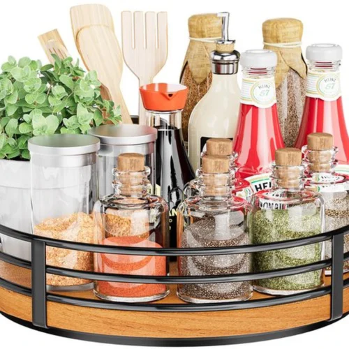 Unyqoos ® Houten Draaitafel Organizer voor Keuken en Huis met 360 Graden Draaifunctie