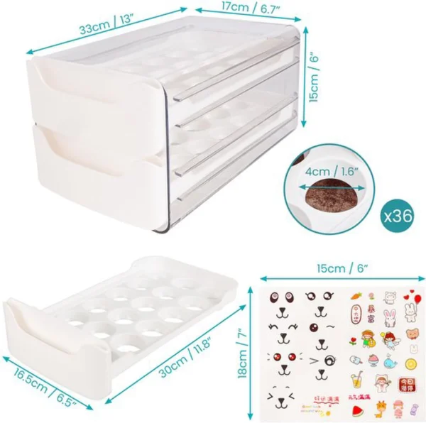 P-87213230315721-20260406094421.webp Unyqoos ® Ruime Dubbellaagse Eieropslagdoos met Praktische Ladefunctie voor 36 Eieren