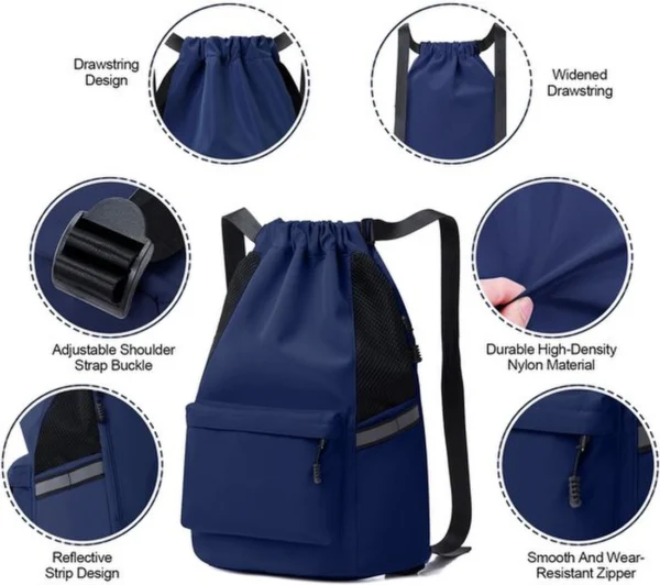 Unyqoos® Veelzijdige Waterdichte Rugzak met Trekkoordsluiting en Reflecterende Strepen voor Sport en Reis