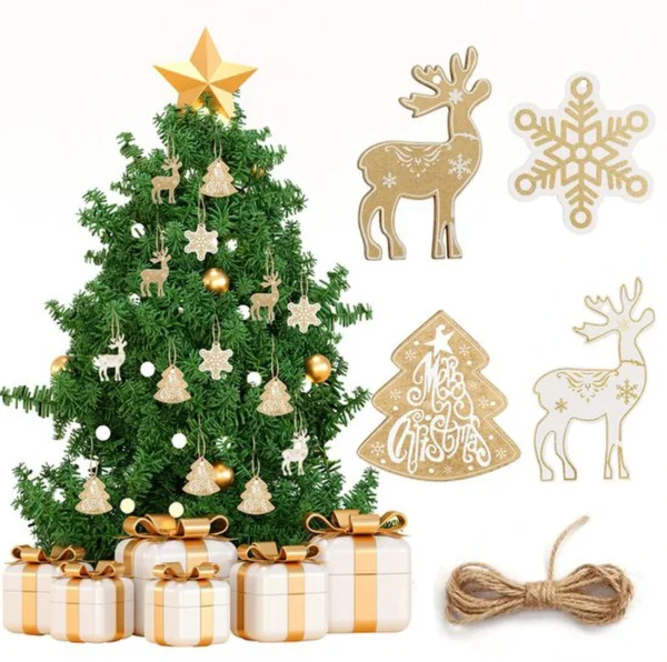 Unyqoos ® Set van 24 Luxe Houten Kerstboomdecoraties in Diverse Vormgeving voor Feestelijke Sfeer