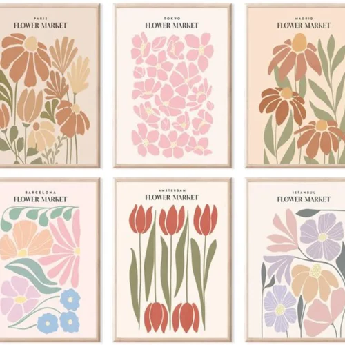 Unyqoos® Bloemenmarkt Esthetische Vintage Posterset van 6 Stuks voor Woon- en Slaapkamerdecoratie