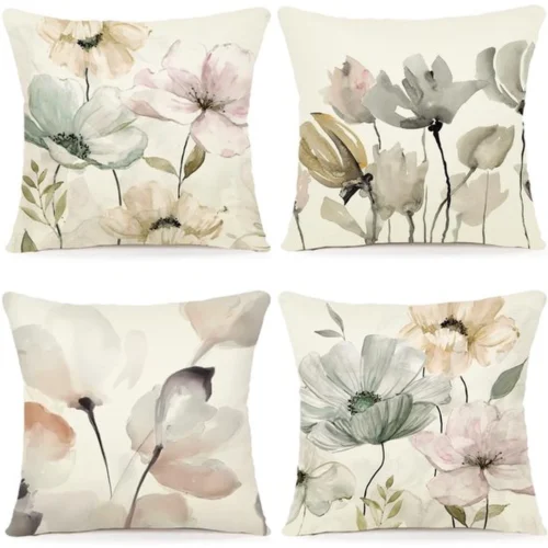 P-87213230346580-20260406110801.webp Unyqoos ® Set van 4 Decoratieve Kussenhoezen met Bloemenpatroon, 40 x 40 cm, Geschikt voor Binnen en Buiten
