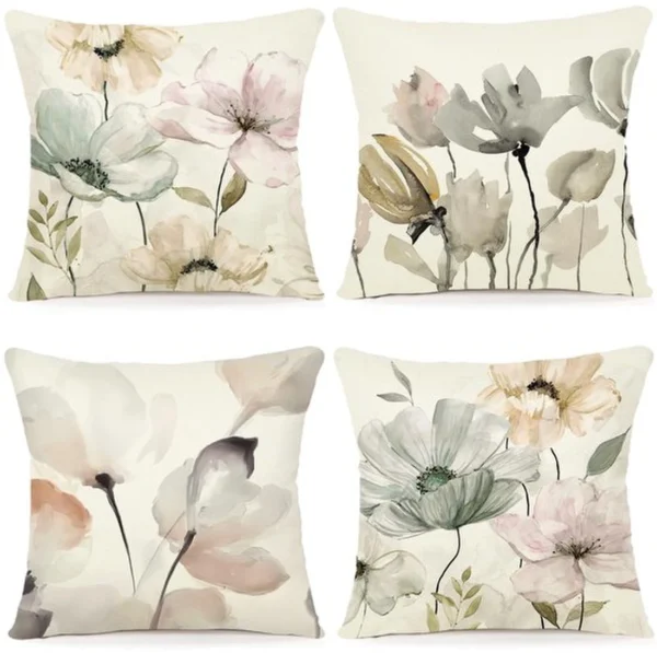 Unyqoos ® Set van 4 Decoratieve Kussenhoezen met Bloemenpatroon, 40 x 40 cm, Geschikt voor Binnen en Buiten