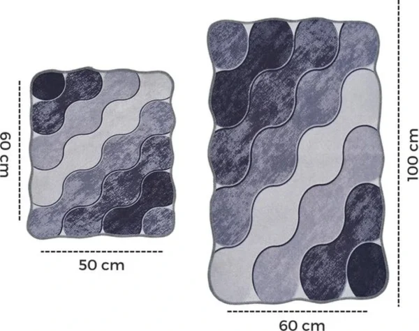 Unyqoos® Antislip Ovale Badmatset voor Veiligheid en Comfort in de Badkamer, 2-Delig, Wasbaar Grijs Tapijt